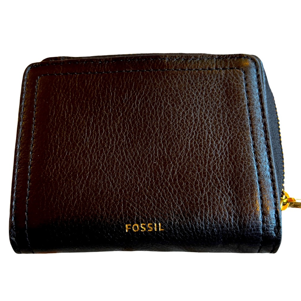 Fossil Black Leather wallet with Zip & Snap Closure